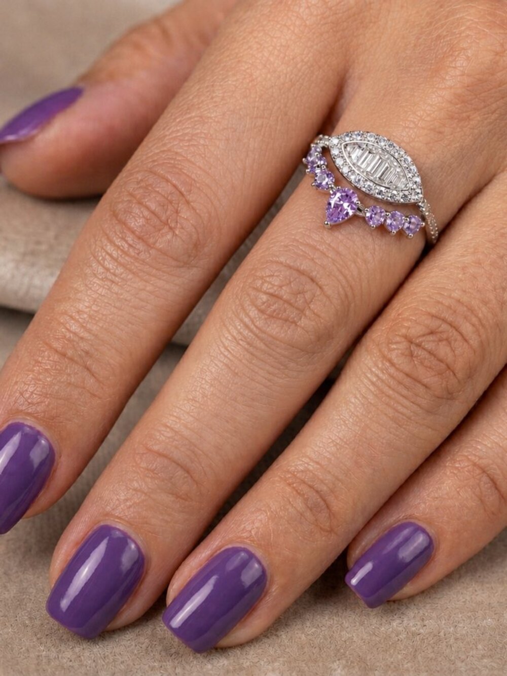 NWT Bomb Party RBP5959 Lavender Topaz‎ & Cubic Zirconia Ring Set
